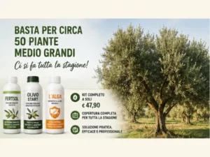 Kit trattamento olivo completo per circa 50 piante medio grandi con protezione per tutta la stagione.