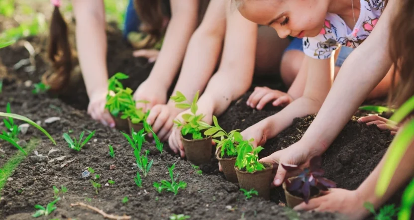 immagine di bambini che sperimentano l'ortoterapia